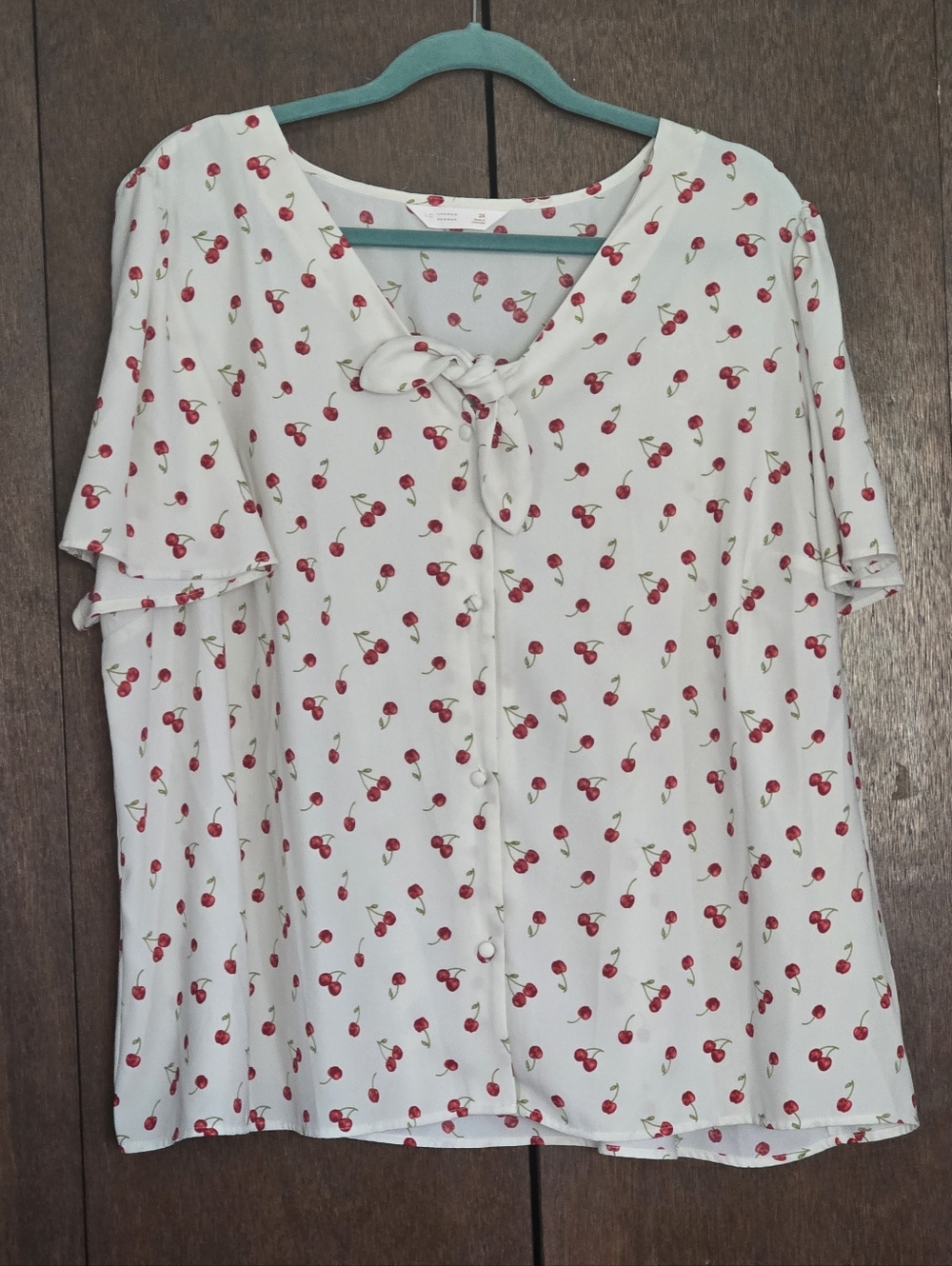 Lauren Conrad Cherry Pattern Cream Short Sleece Blouse